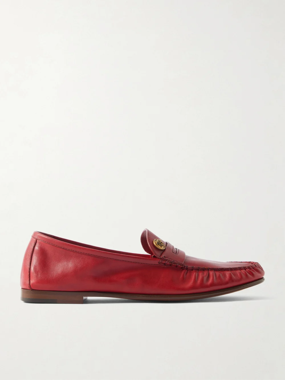 Versace Embellished Leather Loafers in red