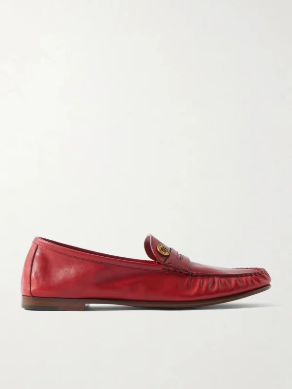 Versace Embellished Leather Loafers