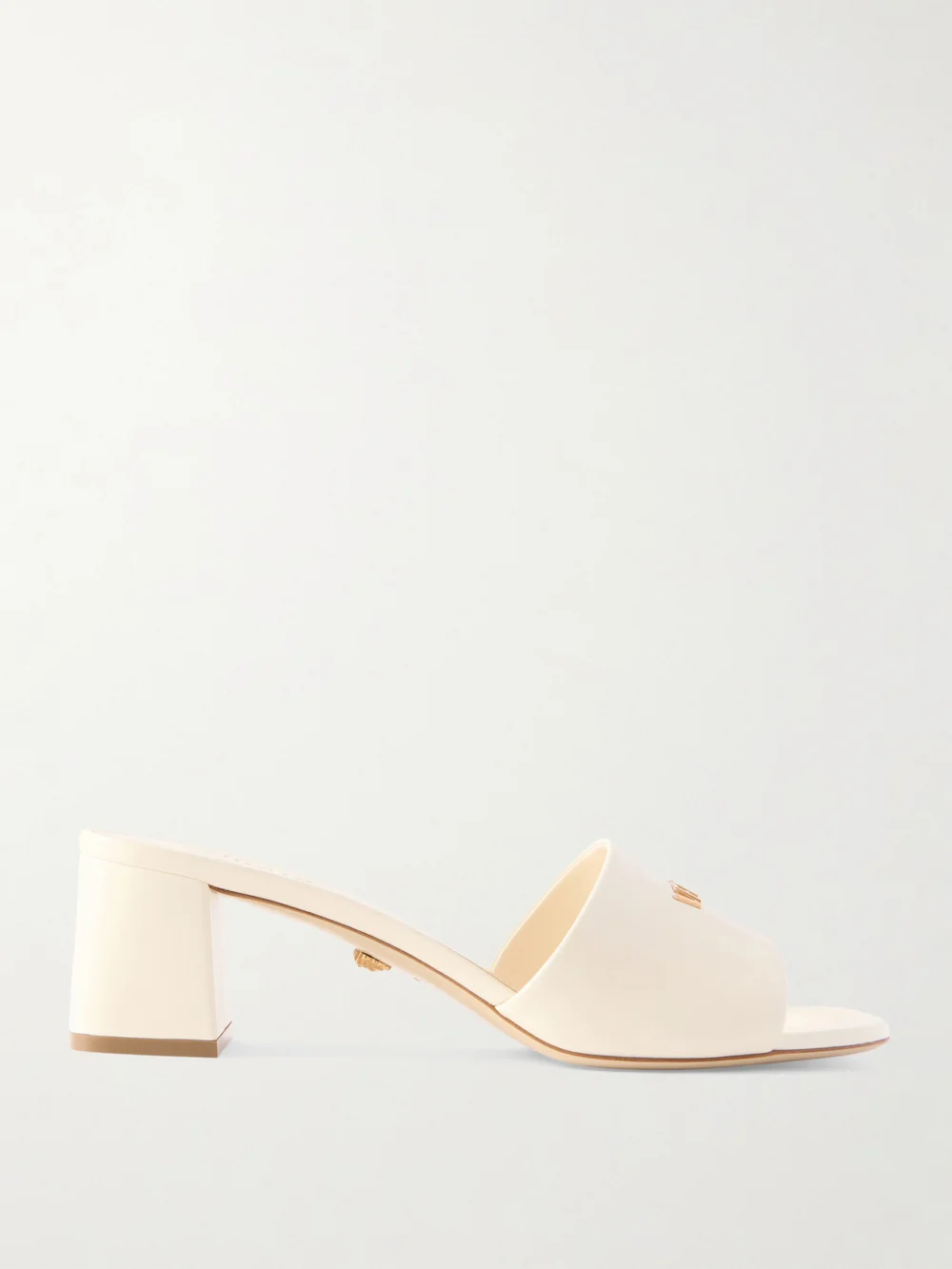 Versace Embellished Leather Mules in cream