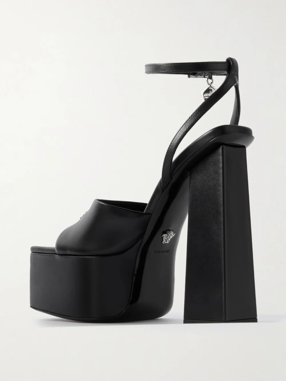 Back view of the Versace Embellished Leather Platform Sandals