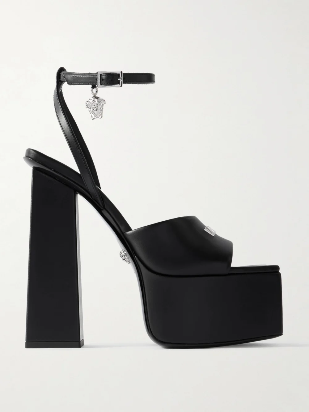 Versace Embellished Leather Platform Sandals in black