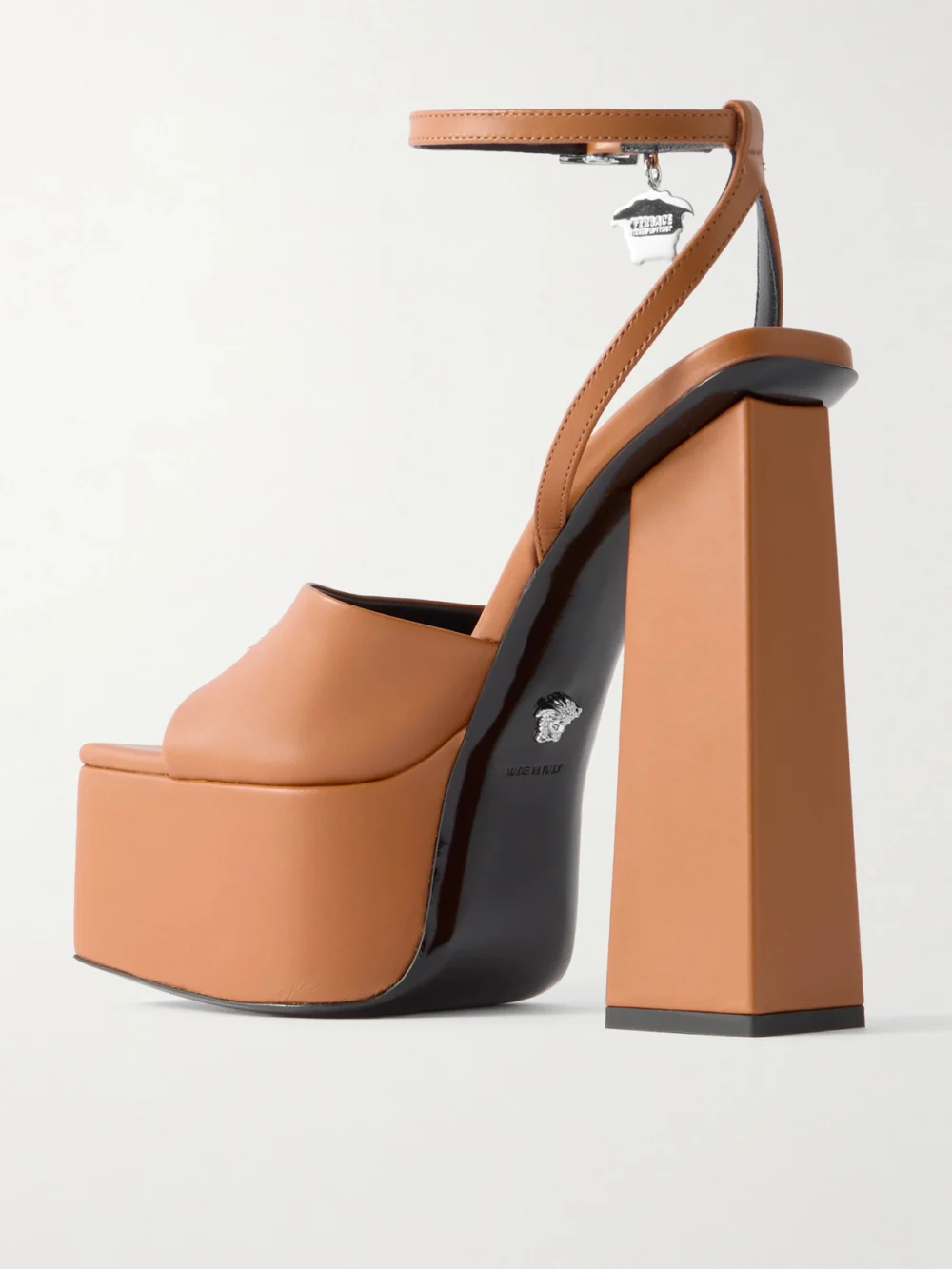 Back view of the Versace Embellished Leather Platform Sandals