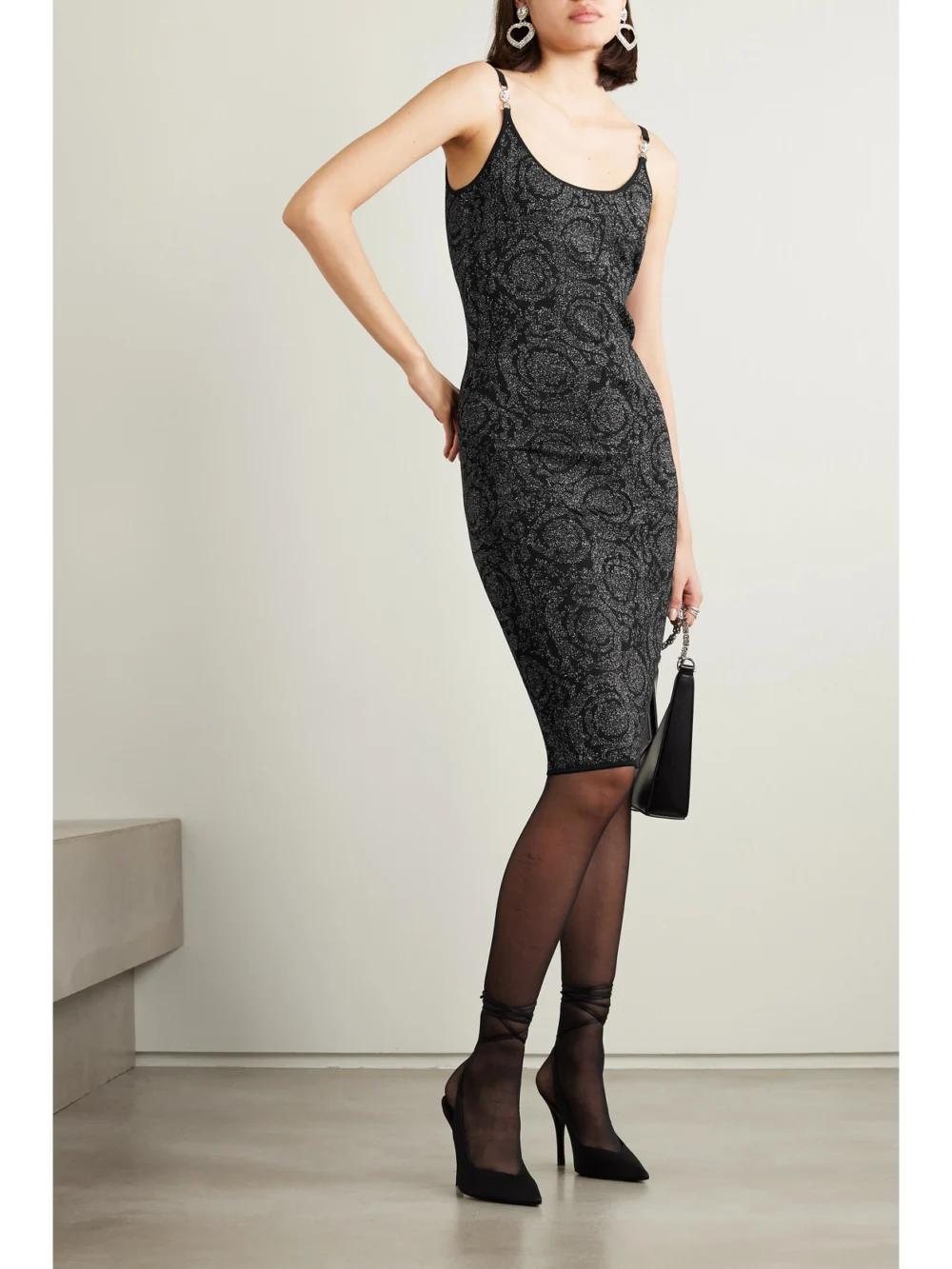 Versace Embellished Metallic Jacquard-knit Dress, worn by a model