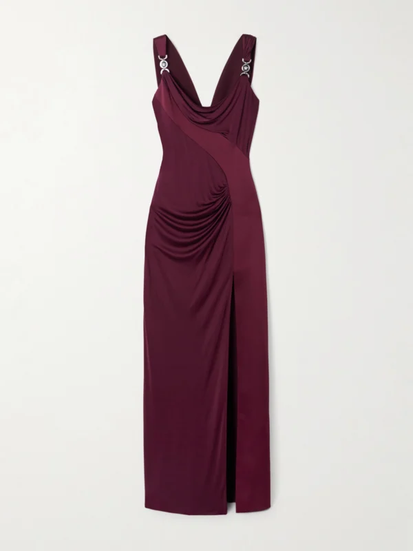 Versace Embellished Paneled Draped Satin-jersey Gown
