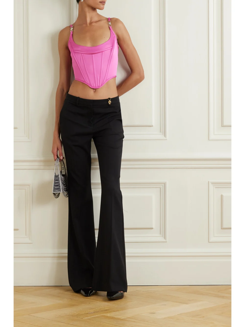 Versace Embellished Satin Bustier Top, worn by a model