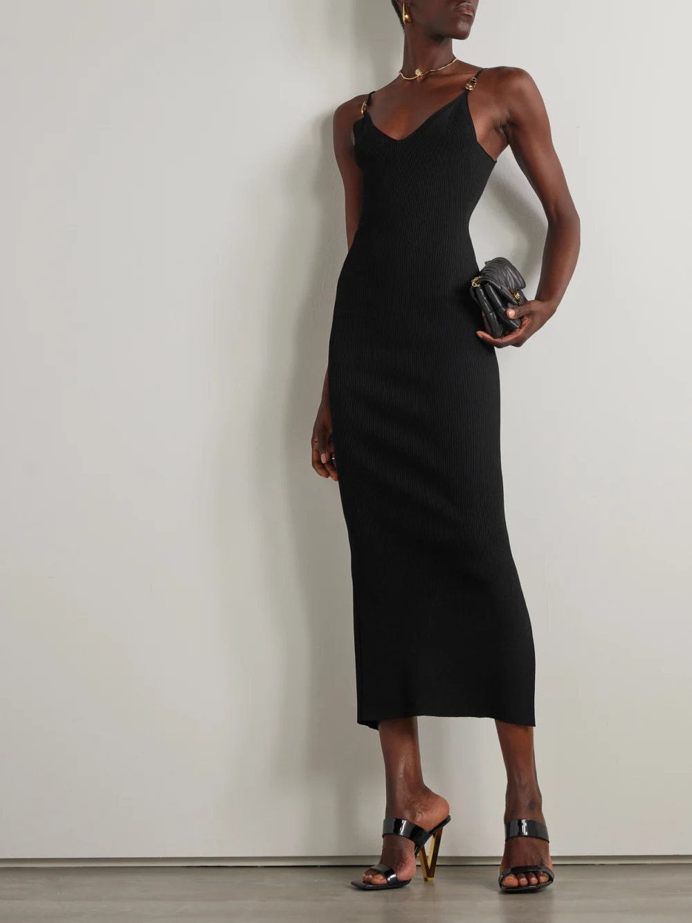 Versace Embellished Stretch-jersey Midi Dress, worn by a model