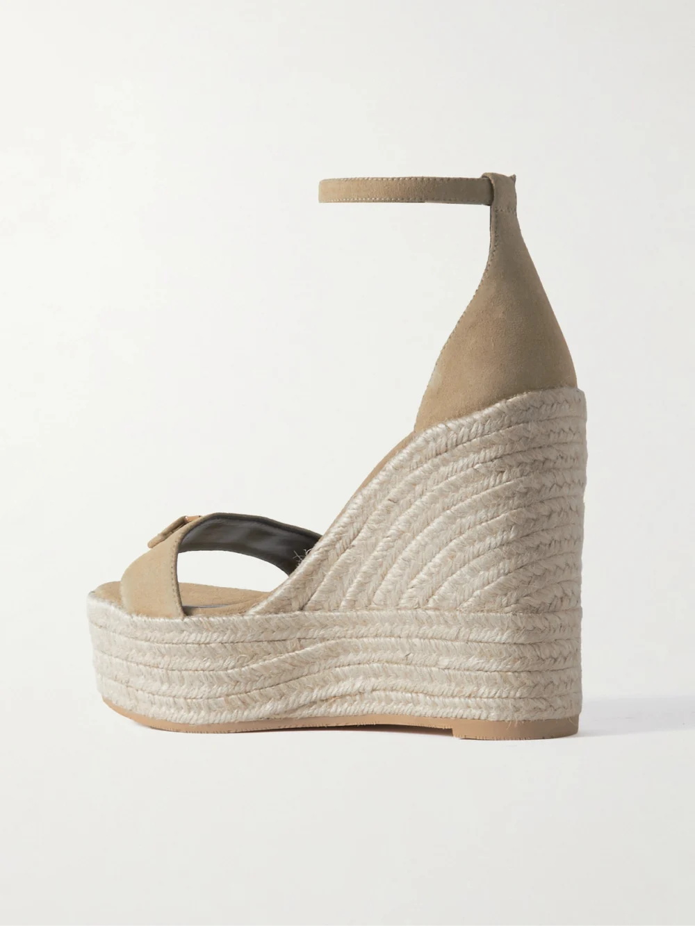 Back view of the Versace Embellished Suede Espadrille Wedge Sandals