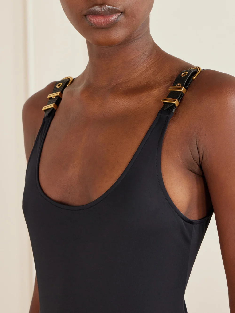 Close-up detail of the Versace Embellished Swimsuit