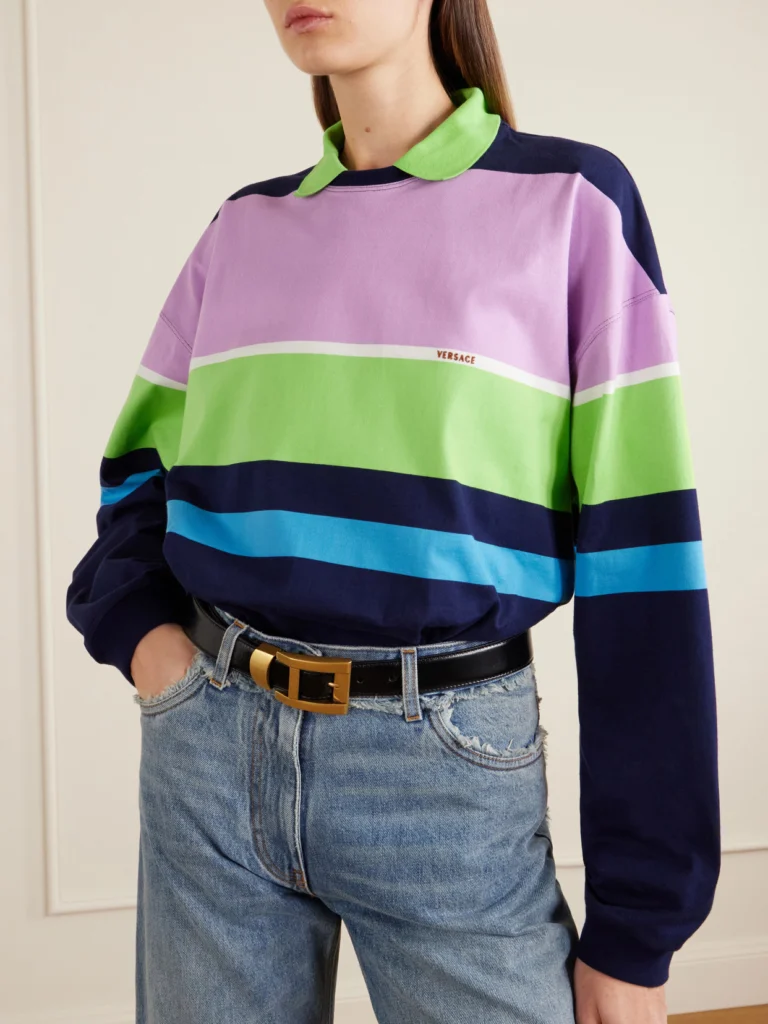 Versace Embroidered Striped Cotton-jersey Sweater