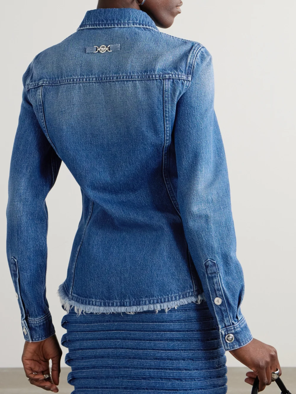 Back view of the Versace Frayed Denim Shirt
