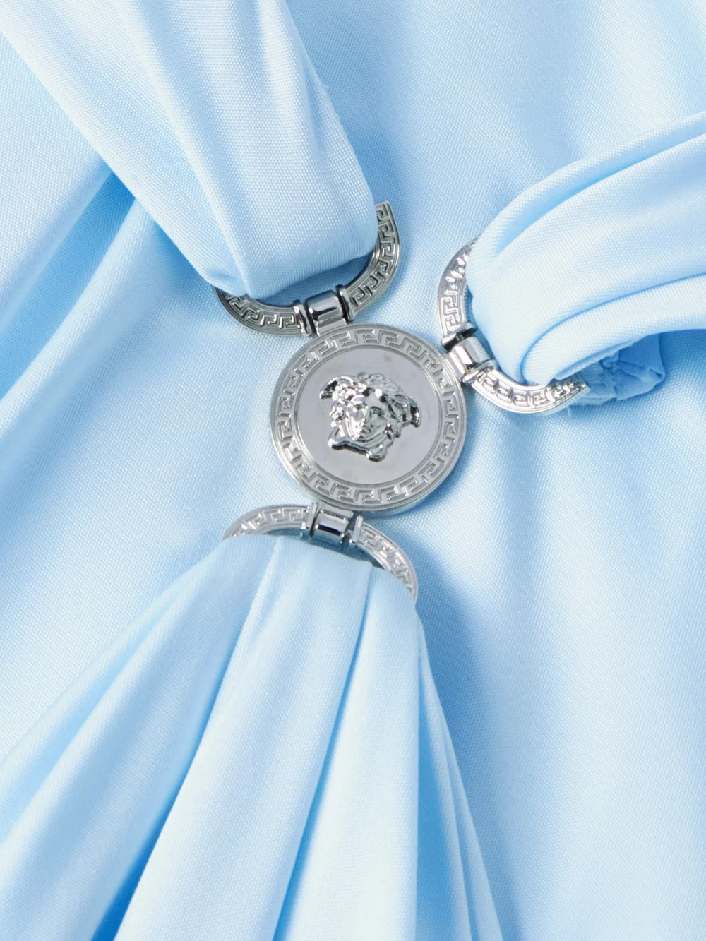 Close-up detail of the Versace Gathered Jersey Midi Dress
