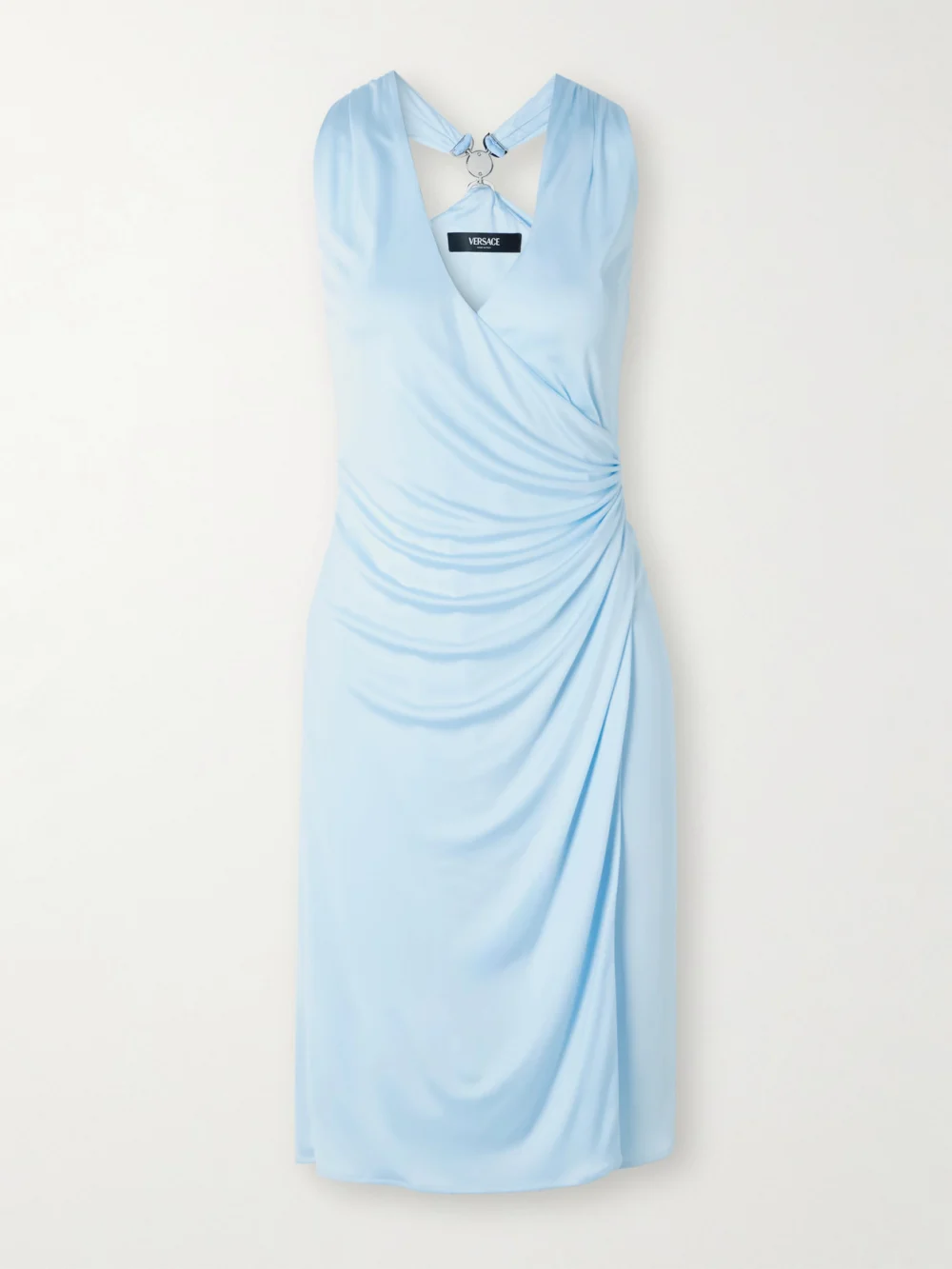 Versace Gathered Jersey Midi Dress in sky blue