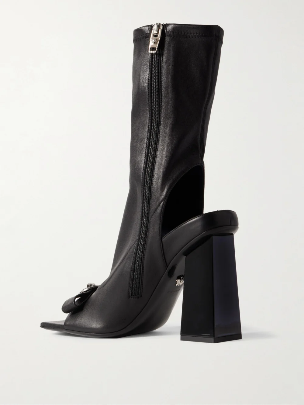 Back view of the Versace Gianni Ribbon Embellished Leather Ankle Boots