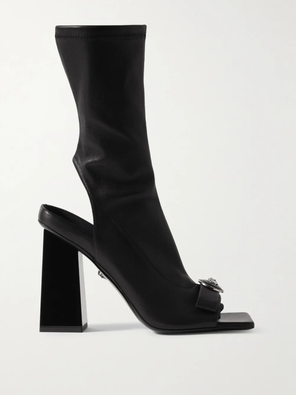 Versace Gianni Ribbon Embellished Leather Ankle Boots in black