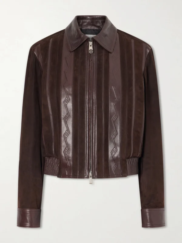 Versace Greca-embossed Leather and Suede Jacket