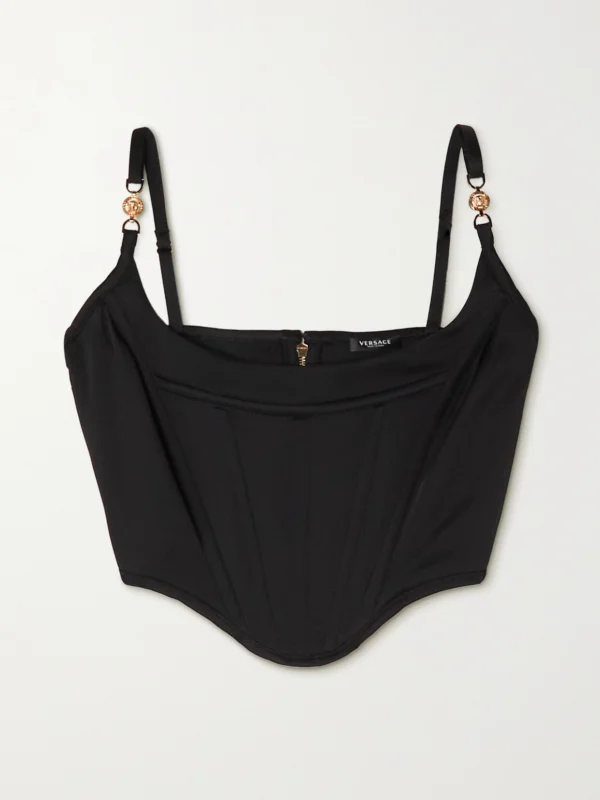 Versace Icons Cropped Embellished Satin Bustier Top