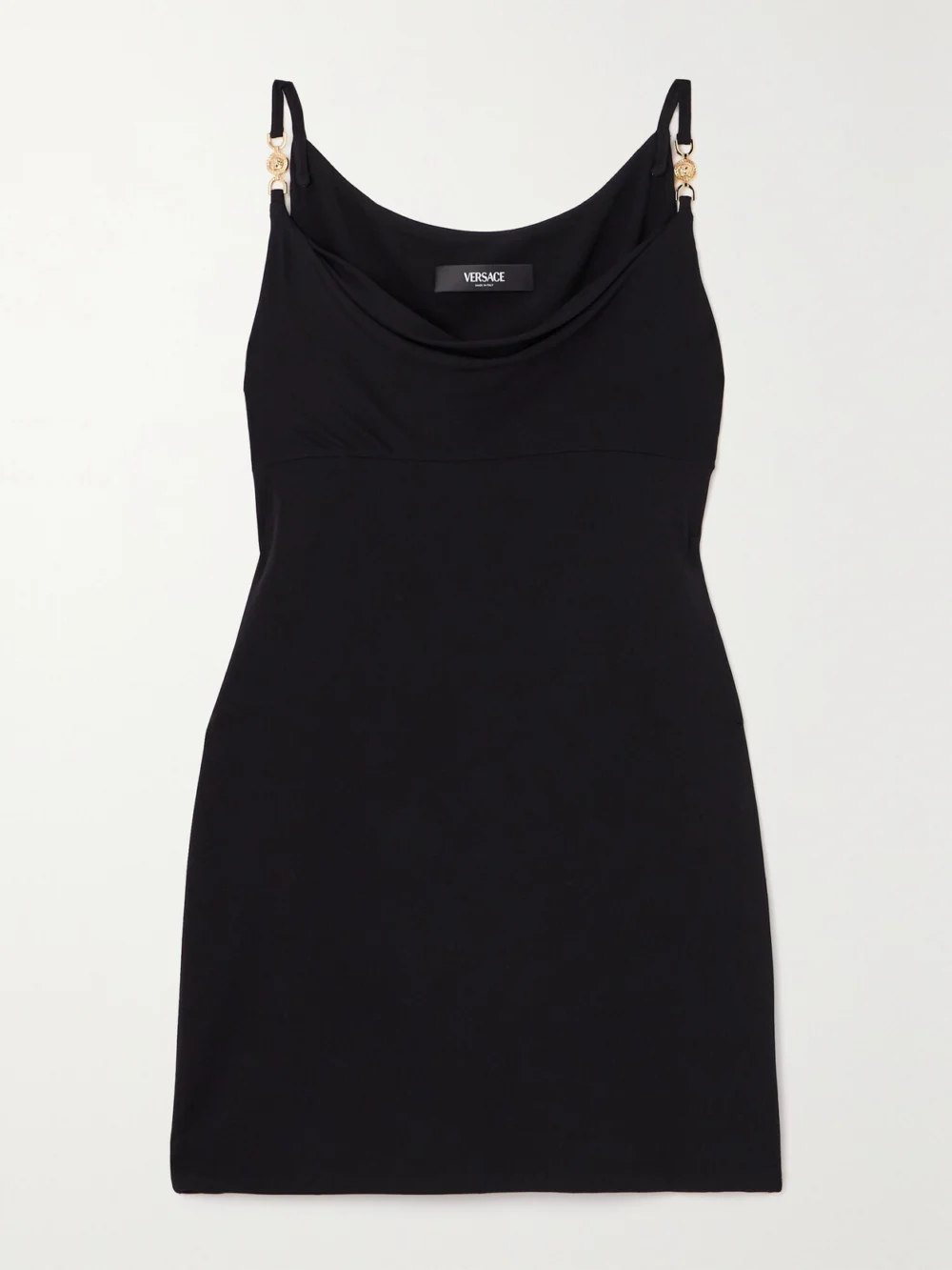 Versace Icons Draped Crystal-embellished Jersey Mini Dress in black