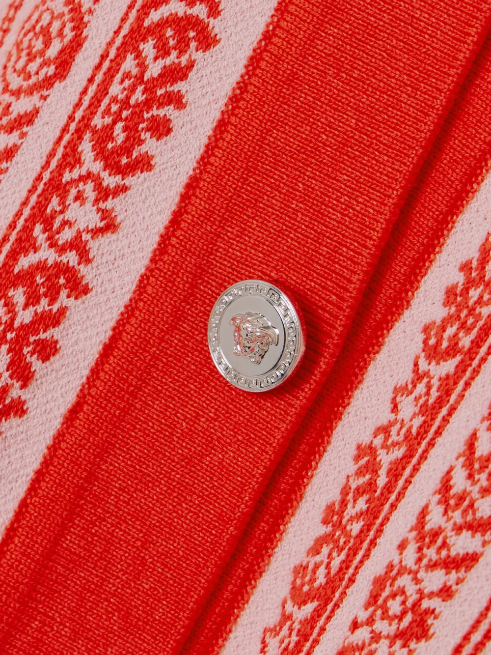 Close-up detail of the Versace Jacquard-knit Cardigan