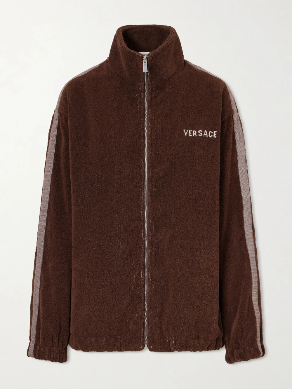 Versace Jacquard-knit Cotton-terry Zip-up Track Jacket in brown