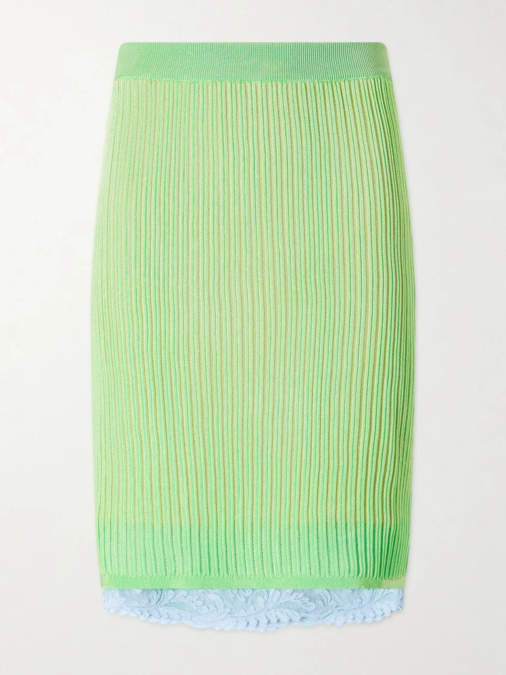 Versace Lace-trimmed Ribbed-knit Midi Skirt in mint