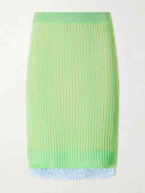 Versace Lace-trimmed Ribbed-knit Midi Skirt