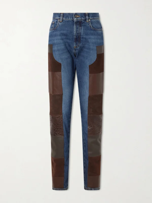 Versace Leather-trimmed Mid-waist Straight-leg Jeans