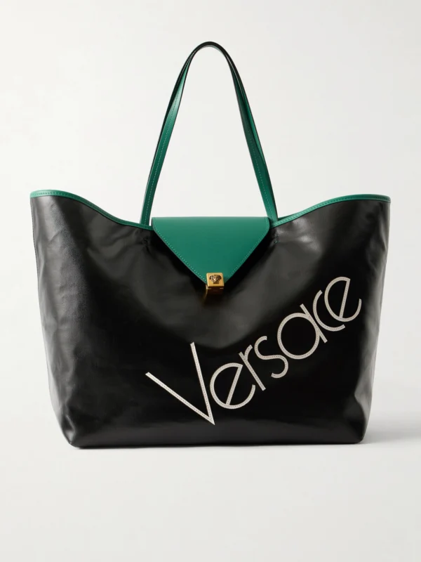 Versace Logo-appliquéd Leather-trimmed Coated-canvas Tote