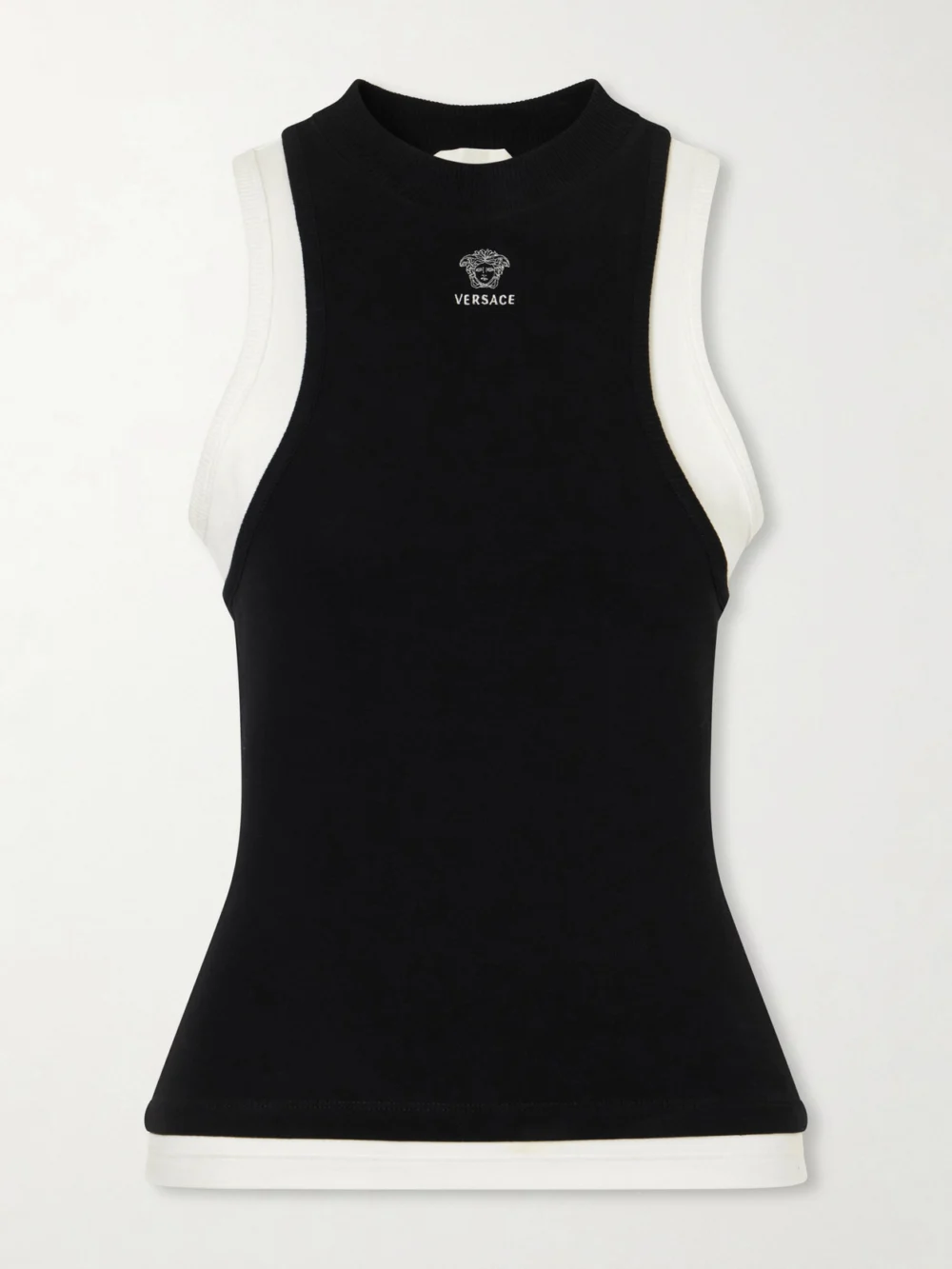 Versace Logo-embroidered Cotton-blend Jersey Tank in black