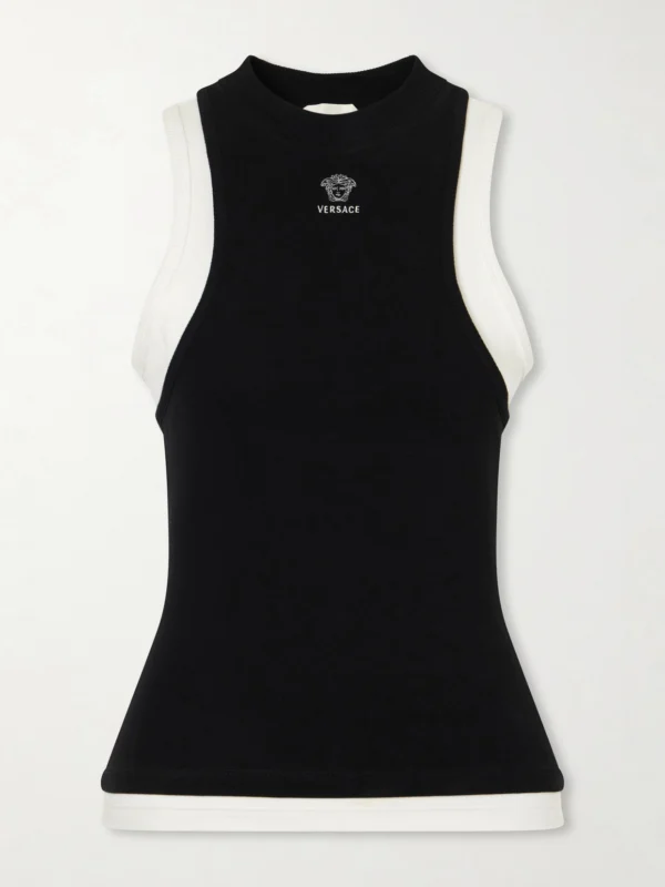 Versace Logo-embroidered Cotton-blend Jersey Tank