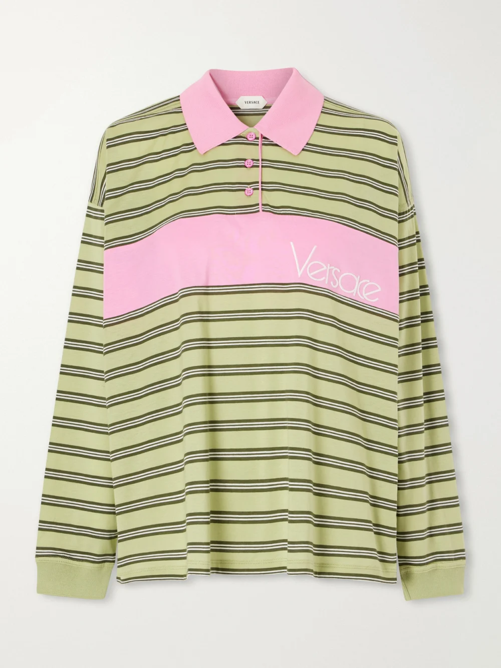 Versace Logo-embroidered Striped Cotton-jersey Polo Shirt in brown