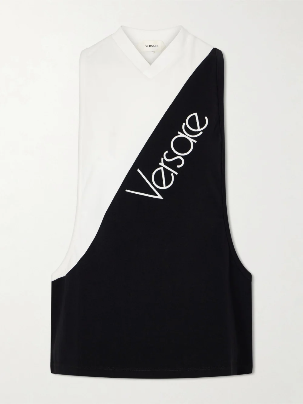 Versace Logo-intarsia Stretch Cotton-jersey Tank in white