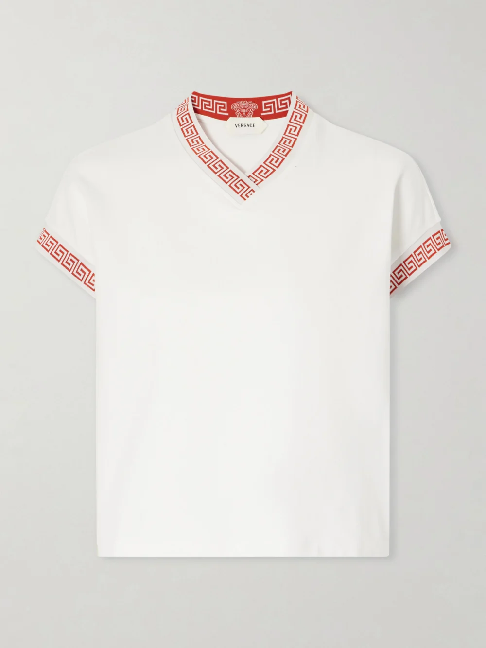 Versace Logo-jacquard Cotton-blend Jersey T-shirt in white