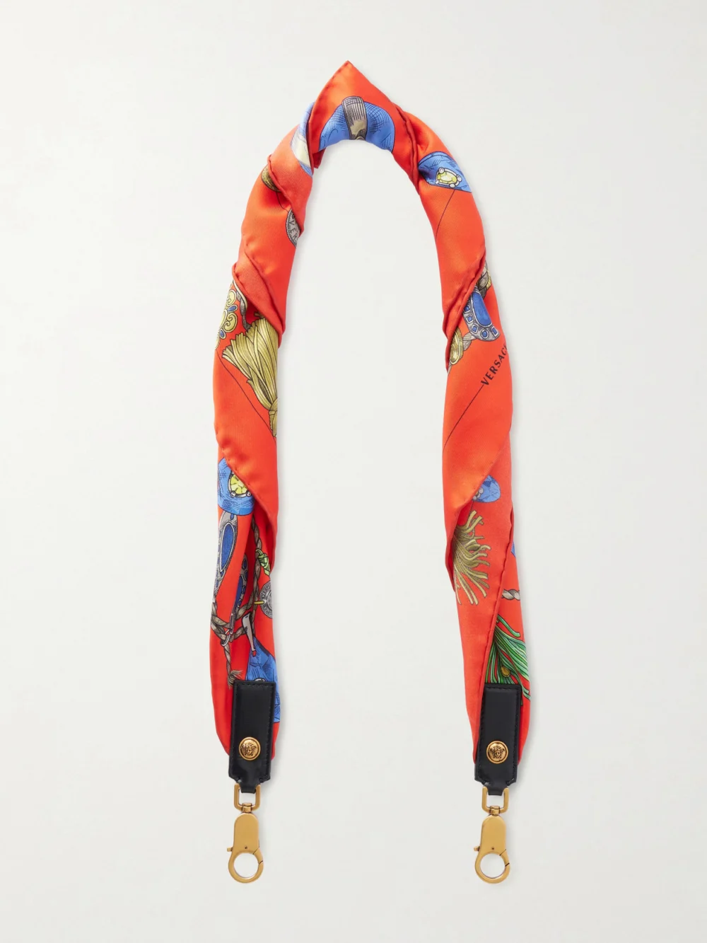 Versace Medusa-embellished Leather-trimmed Printed Silk-twill Bag Strap in red