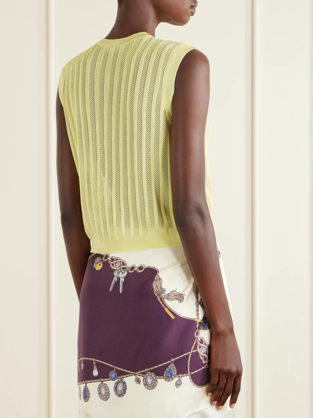 Back view of the Versace Medusa-embellished Ribbed Mesh Vest