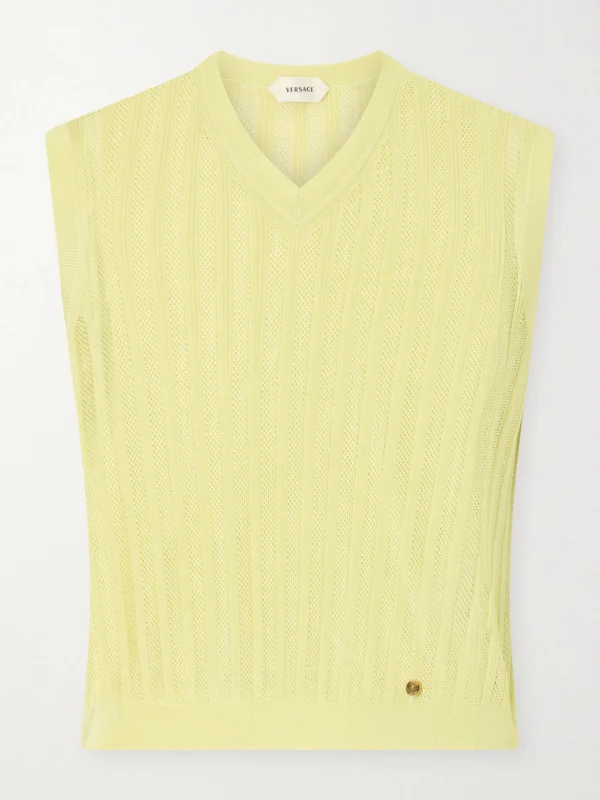 Versace Medusa-embellished Ribbed Mesh Vest