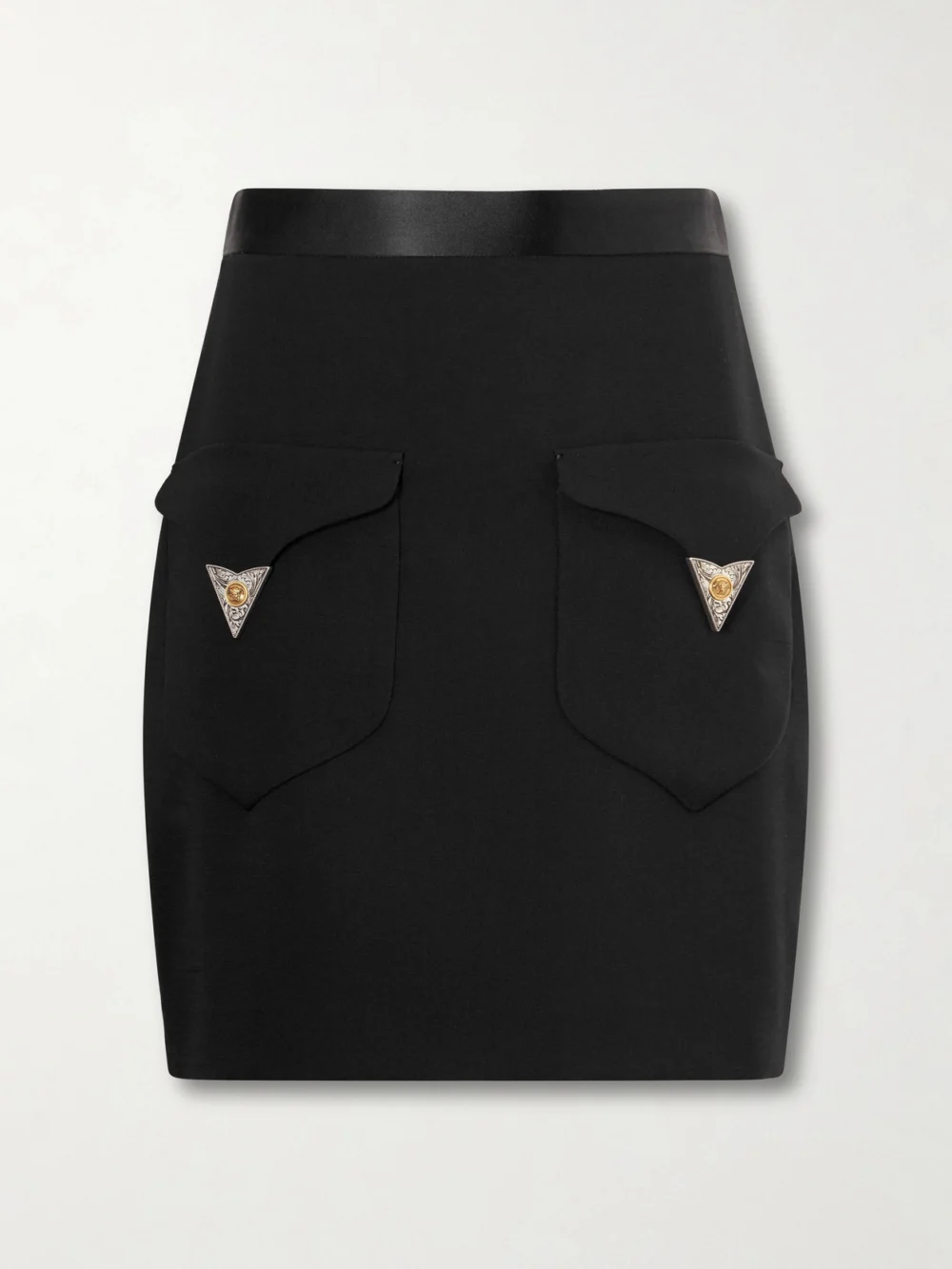 Versace Medusa-embellished Silk-trimmed Wool-blend Mini Skirt in black