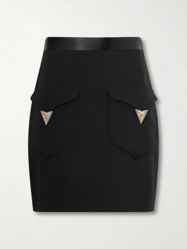 Versace Medusa-embellished Silk-trimmed Wool-blend Mini Skirt