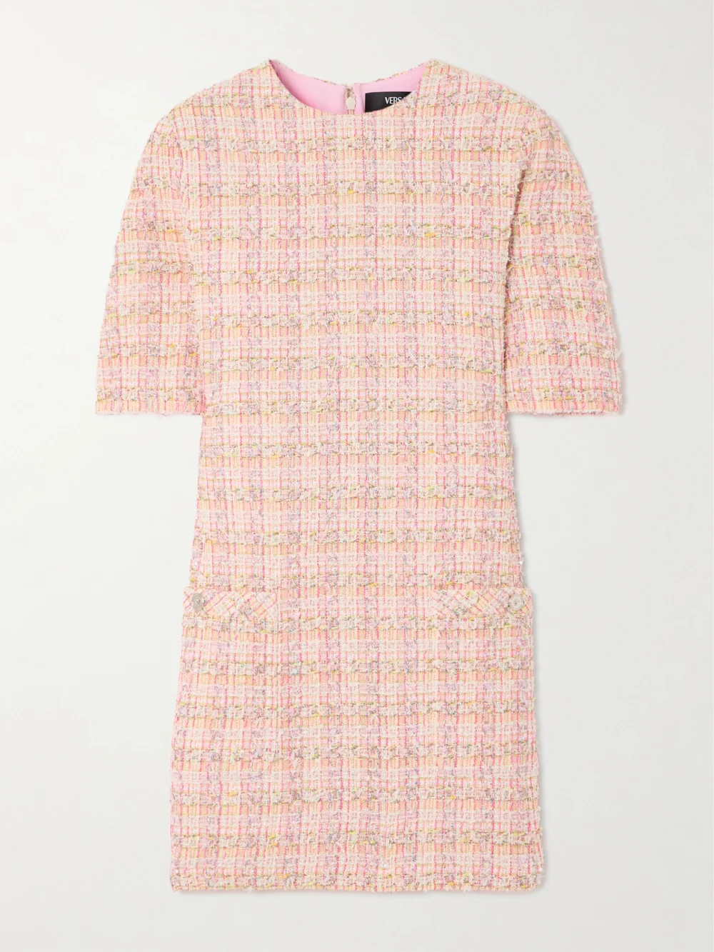 Versace Metallic Tweed Mini Dress in pink