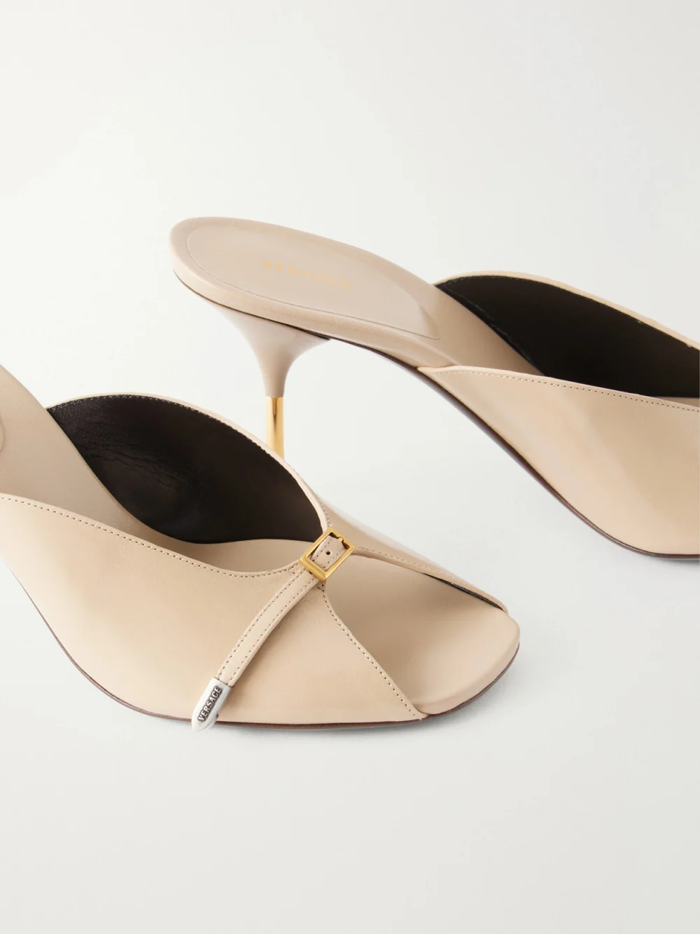 Close-up detail of the Versace Nyx 80 Leather Mules