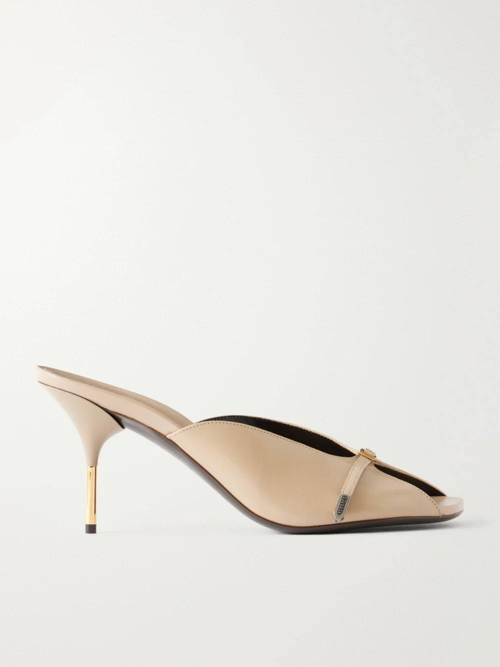 Versace Nyx 80 Leather Mules in beige