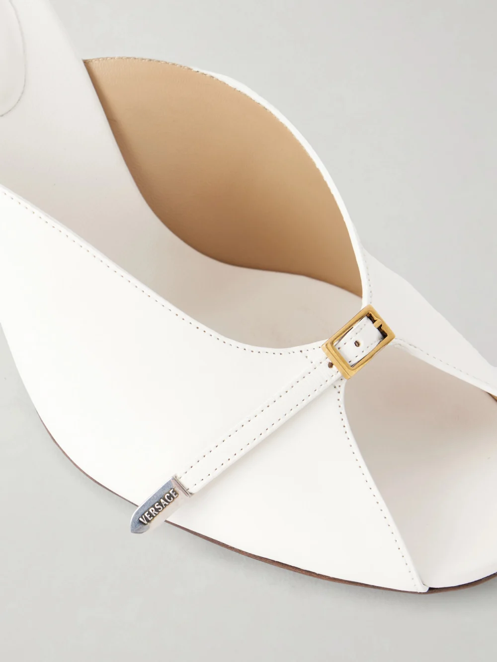 Close-up detail of the Versace Nyx 80 Leather Mules