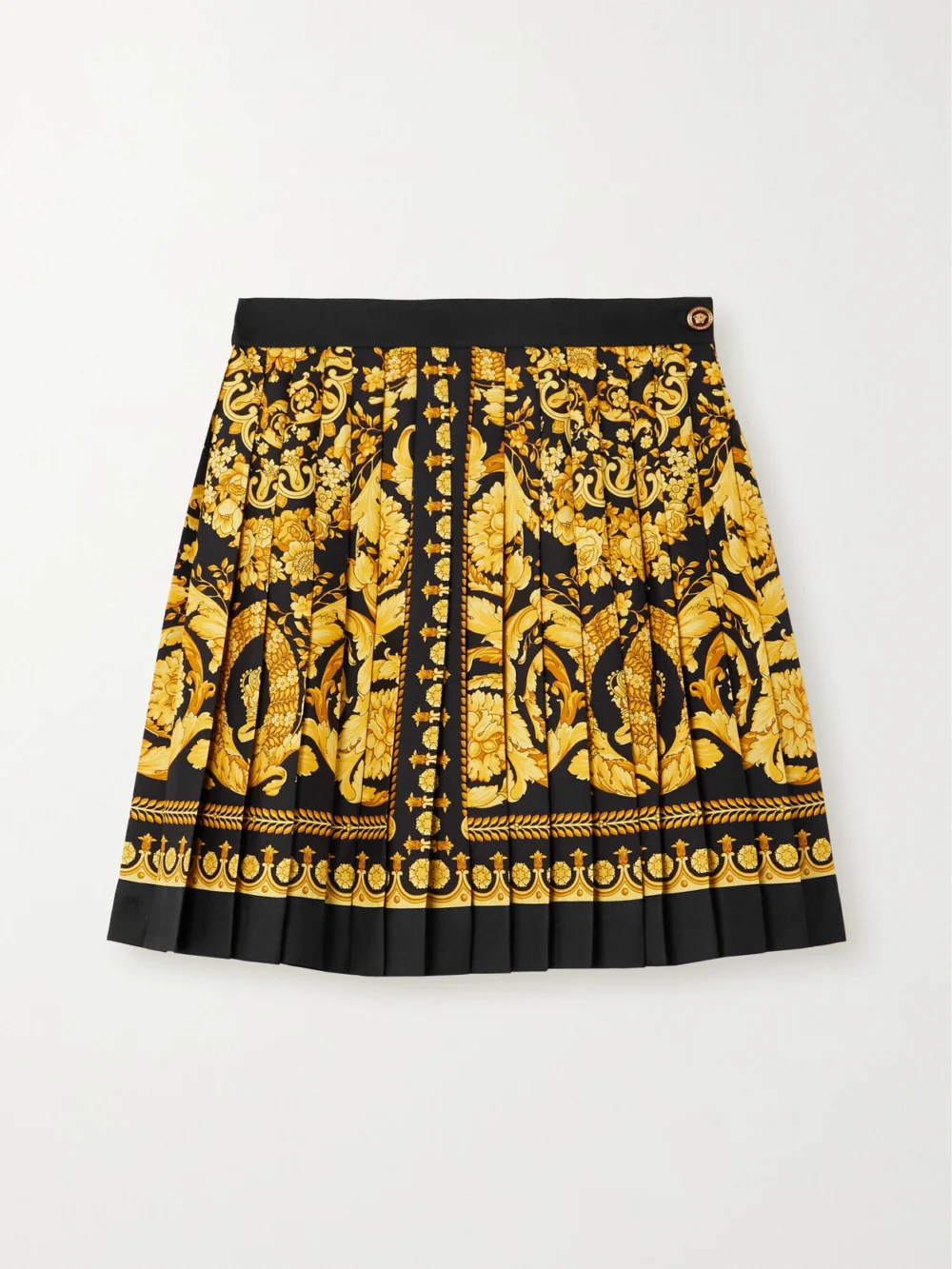 Versace Pleated Printed Silk-twill Mini Skirt in gold