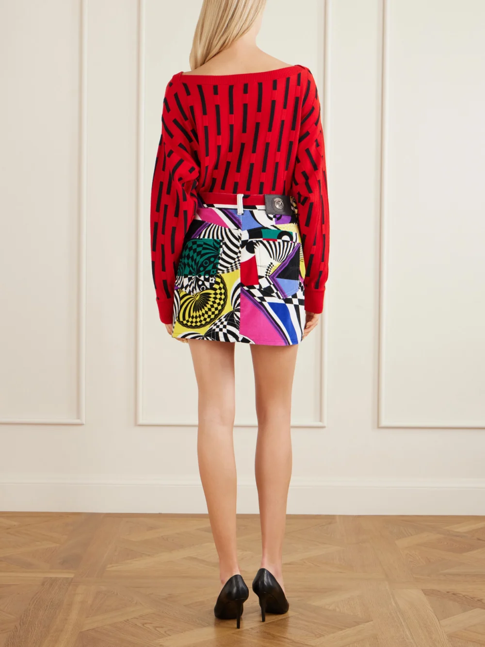 Back view of the Versace Printed Cotton-velvet Mini Skirt