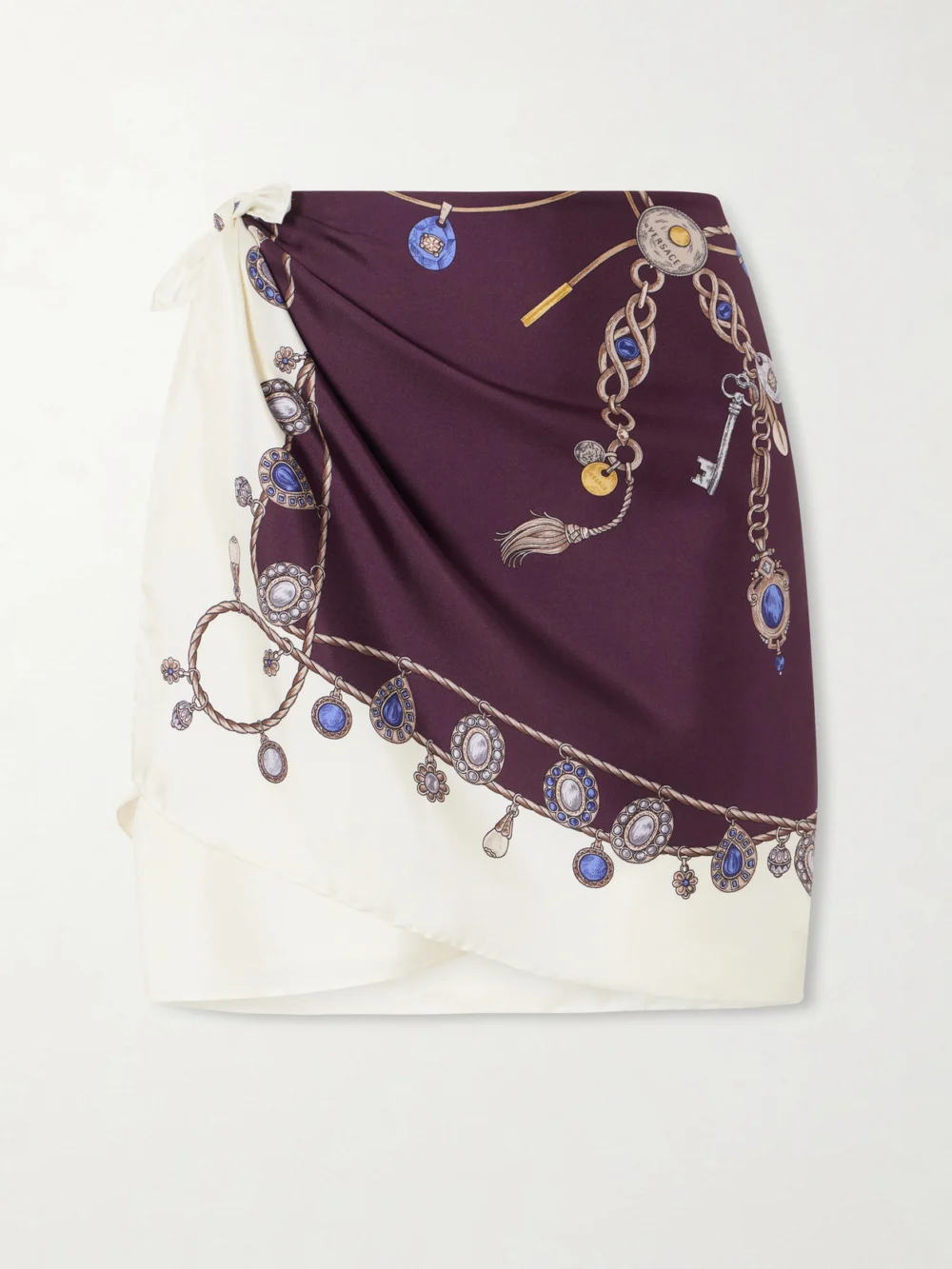 Versace Printed Silk-twill Mini Wrap Skirt in brown