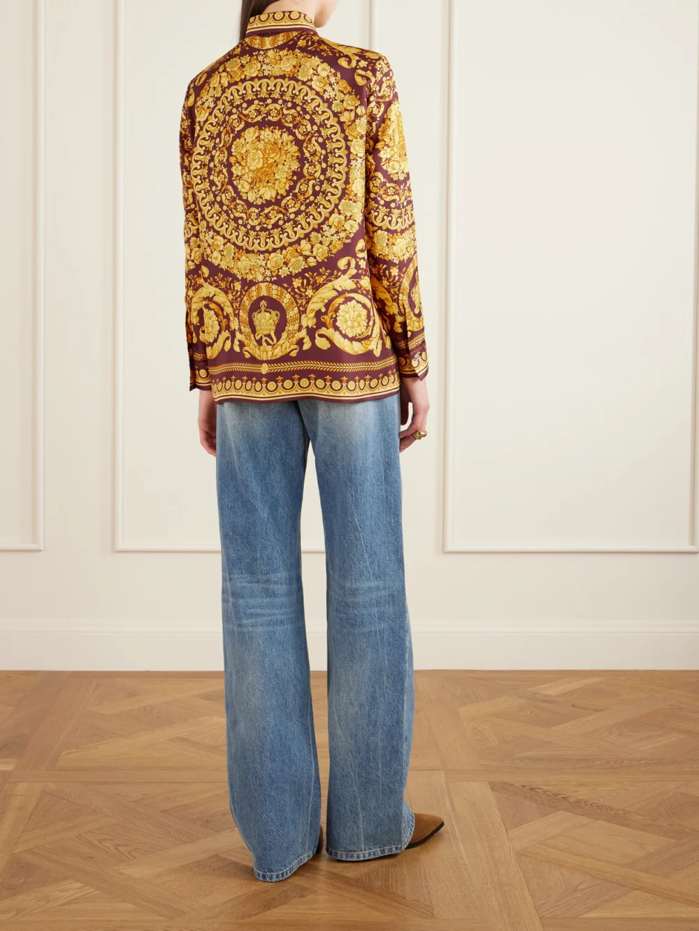 Back view of the Versace Printed Silk-twill Shirt