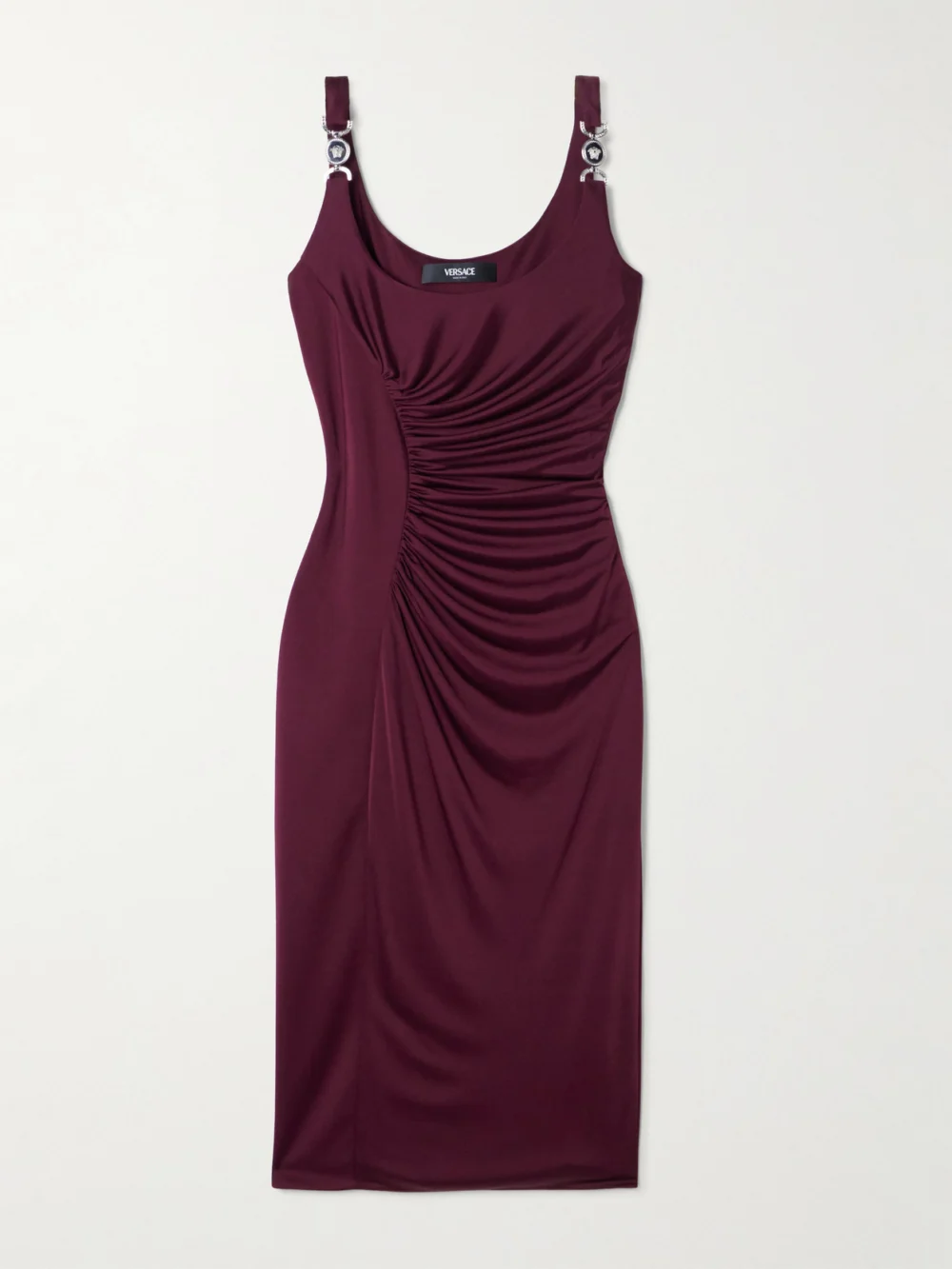 Versace Ruched Satin-jersey Midi Dress in burgundy