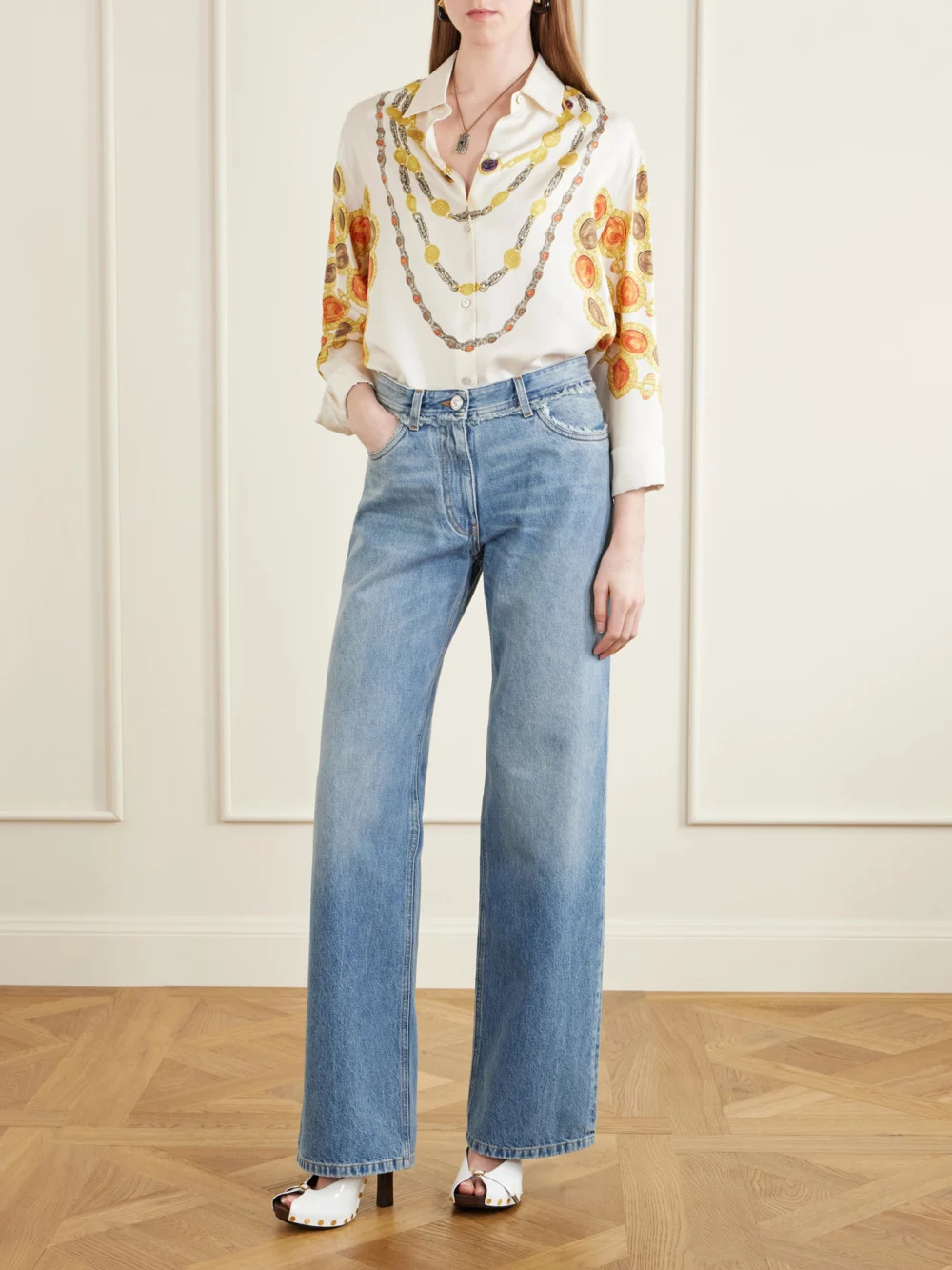 Versace Sassi 105 Patent-leather Clogs, styled view