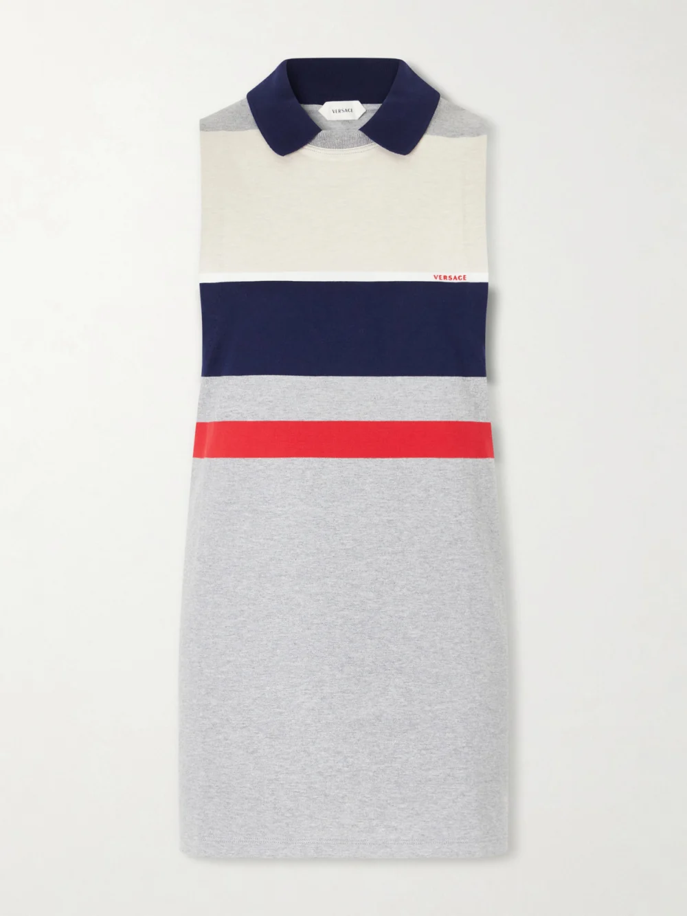 Versace Sleeveless Embroidered Striped Cotton T-shirt in gray