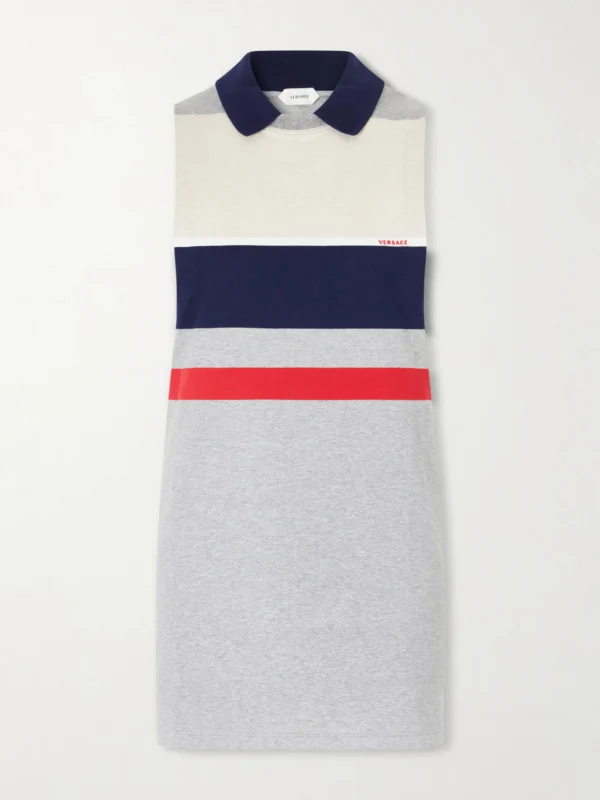 Versace Sleeveless Embroidered Striped Cotton T-shirt