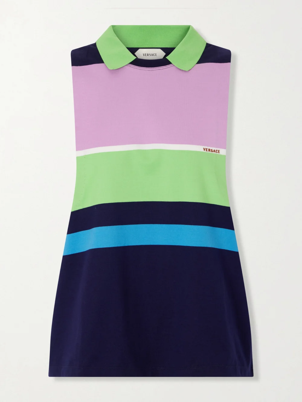 Versace Sleeveless Embroidered Striped Cotton T-shirt in multi